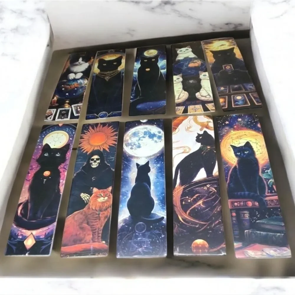 10pc Mystical Cat Tarot Bookmark Set Gothic Celestial Black Cat Reading Markers